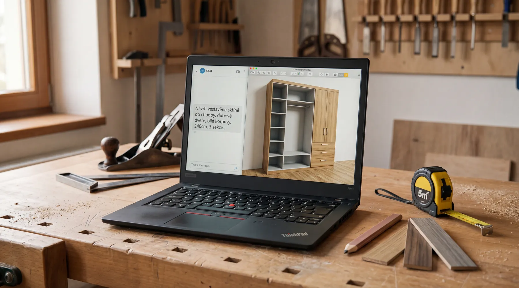 Ponkoid — laptop s návrhem nábytku na truhlářském ponku